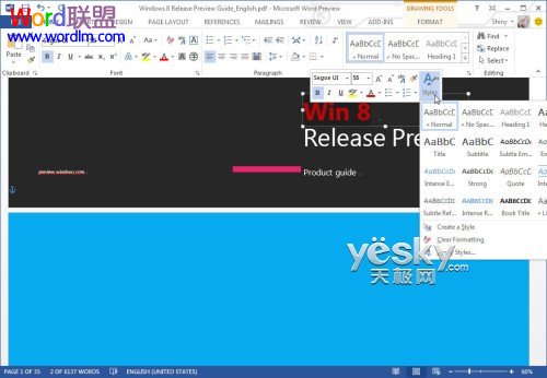 小程序預覽PDF Word2013客戶預覽版 閱讀、修改PDF文件更方便