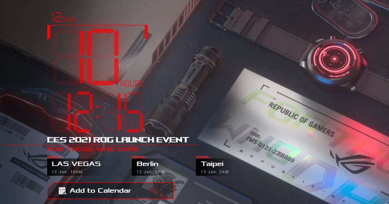 新一代敗家之眼產品將至,華碩 ROG 1 月 13 日舉行 CES 發布會