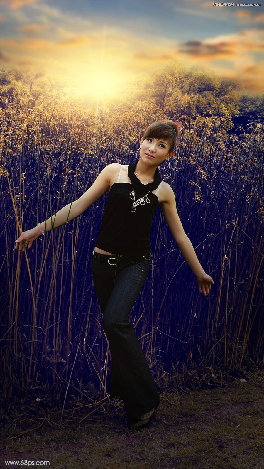 ps給外景人像添加夕陽黃昏美景效果