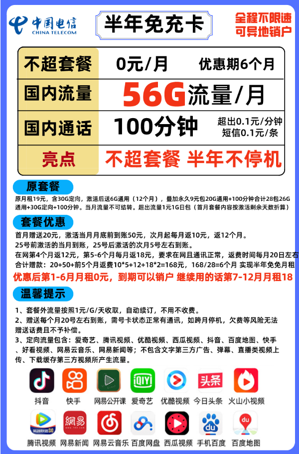 每月0元!京東中國電信高速上網手機卡流量卡7.9元/張