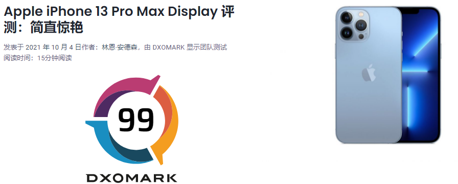 DXOMARK 公布蘋果 iPhone 13 Pro Max 屏幕評(píng)分：99 分登頂?shù)谝? /></center> </p>
<p><strong>特別提醒：</strong>本網(wǎng)信息來自于互聯(lián)網(wǎng)，目的在于傳遞更多信息，并不代表本網(wǎng)贊同其觀點(diǎn)。其原創(chuàng)性以及文中陳述文字和內(nèi)容未經(jīng)本站證實(shí)，對(duì)本文以及其中全部或者部分內(nèi)容、文字的真實(shí)性、完整性、及時(shí)性本站不作任何保證或承諾，并請(qǐng)自行核實(shí)相關(guān)內(nèi)容。本站不承擔(dān)此類作品侵權(quán)行為的直接責(zé)任及連帶責(zé)任。如若本網(wǎng)有任何內(nèi)容侵犯您的權(quán)益，請(qǐng)及時(shí)聯(lián)系我們，本站將會(huì)在24小時(shí)內(nèi)處理完畢。</p>
</p></div>
<div></div>
<p> </p>
		</article>
								            <div   id=