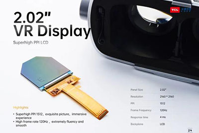 TCL華星發布1512 PPI VR顯示屏：支持120Hz刷新率