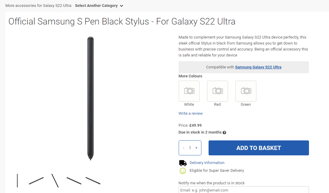三星新款 S Pen 曝光，適用于 Galaxy S22 Ultra