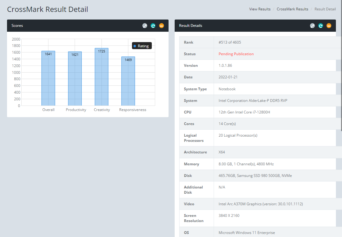 英特爾 Arc A370M 移動顯卡曝光：搭配 i7-12800H 平臺，名稱確定