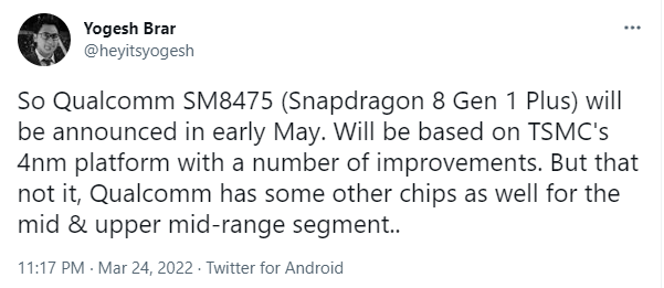 消息稱高通驍龍 8 Gen 1 + 將于 5 月初發(fā)布:采用臺(tái)積電 4 納米工藝,解決過熱降頻問題